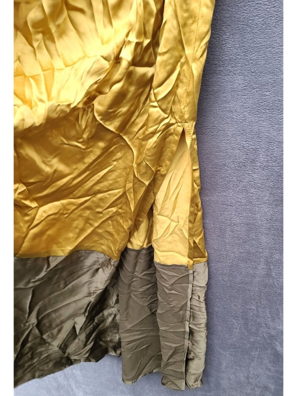 Anthropologie Silk Colorblocked Maxi Dress 2 Gold/Olive/Pink Halter Goddess NWT - Picture 7 of 10